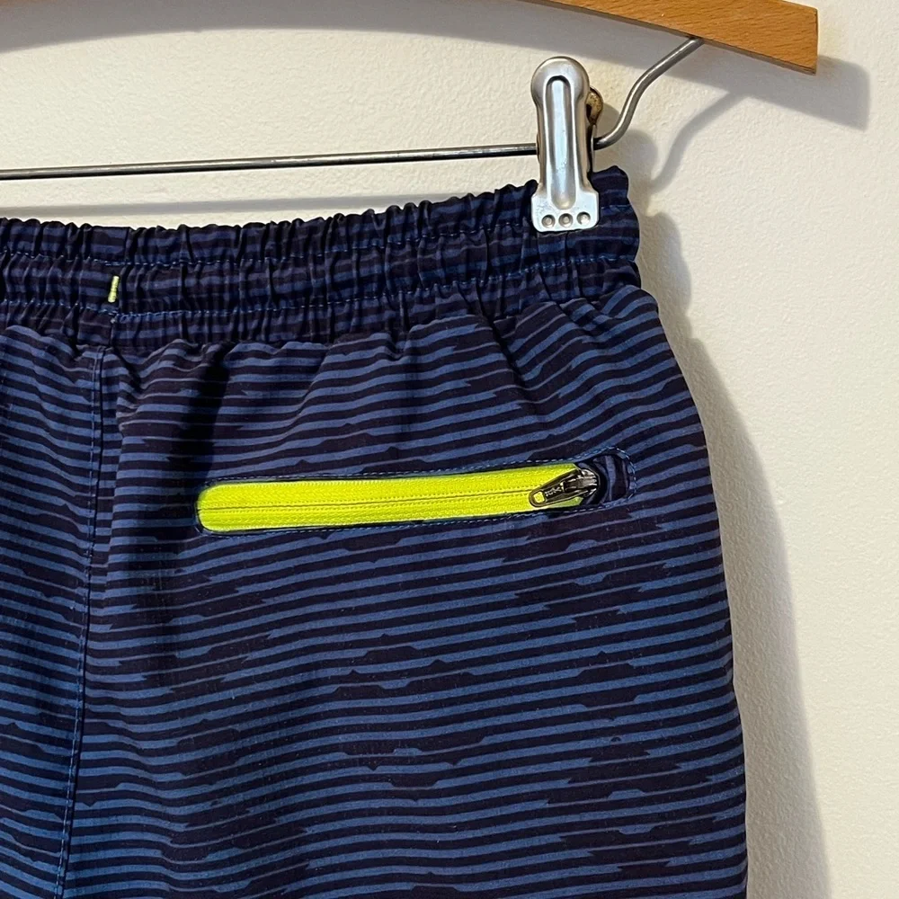 EDDIE BAUER Swim Trunks Mesh Lining Navy Striped Drawstring Pocket Bathing Suit